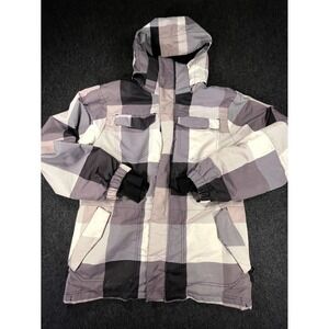 Pulse Winter Ski Jacket Youth Large 16 18 Gray Black Plaid‎ Pockets Hooded Coat